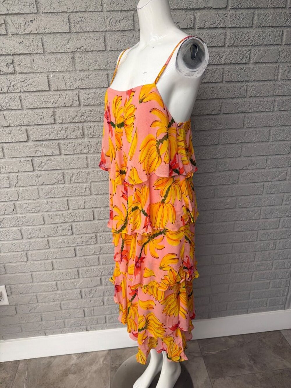 Farm Rio Banana Taste Tiered Midi Dress Size S - Picture 9 of 12